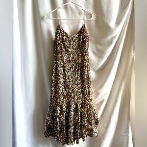 Adrianna Papell Gold Sequin Slip Dress